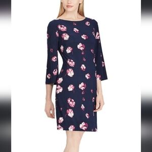 NEW Ralph Lauren Floral Navy and Purple Shift Dress Size 12